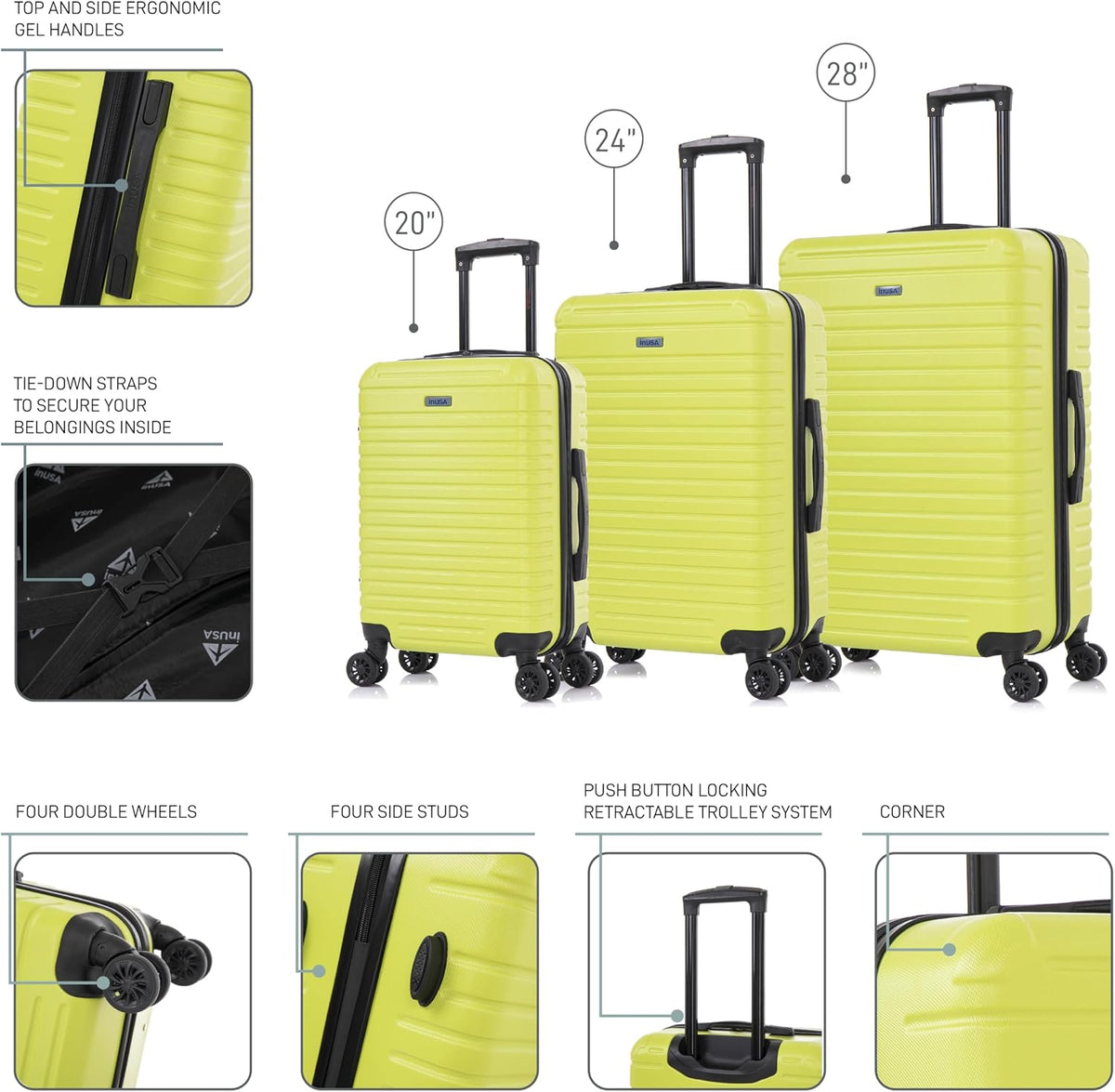 DEEP Luggage with GEL Handle | Spacious Traveling Suitcases, Travel Suitcase with Dual Spinner Wheels and Studs | 20 Inch Carry On Hardside Luggage | Blue