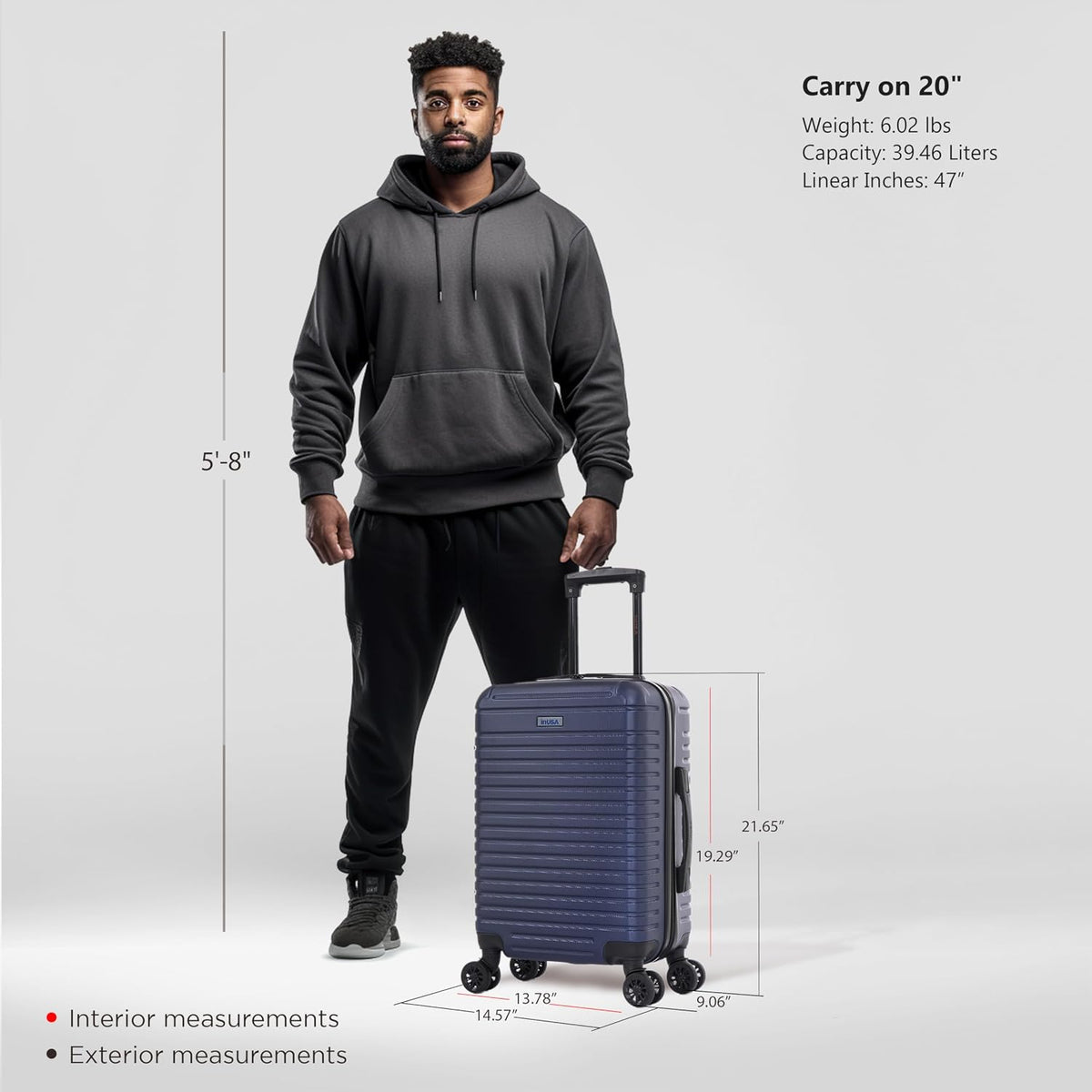 DEEP Luggage with GEL Handle | Spacious Traveling Suitcases, Travel Suitcase with Dual Spinner Wheels and Studs | 20 Inch Carry On Hardside Luggage | Blue