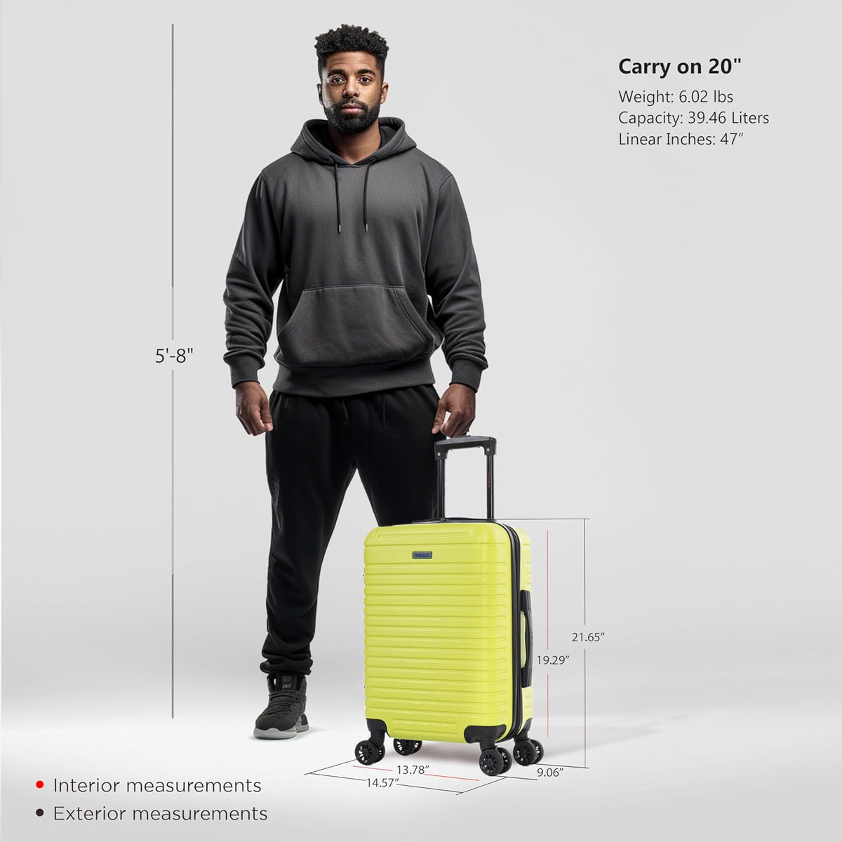 DEEP Luggage with GEL Handle | Spacious Traveling Suitcases, Travel Suitcase with Dual Spinner Wheels and Studs | 20 Inch Carry On Hardside Luggage | Blue