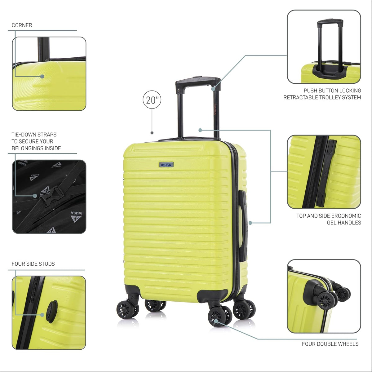 DEEP Luggage with GEL Handle | Spacious Traveling Suitcases, Travel Suitcase with Dual Spinner Wheels and Studs | 20 Inch Carry On Hardside Luggage | Blue