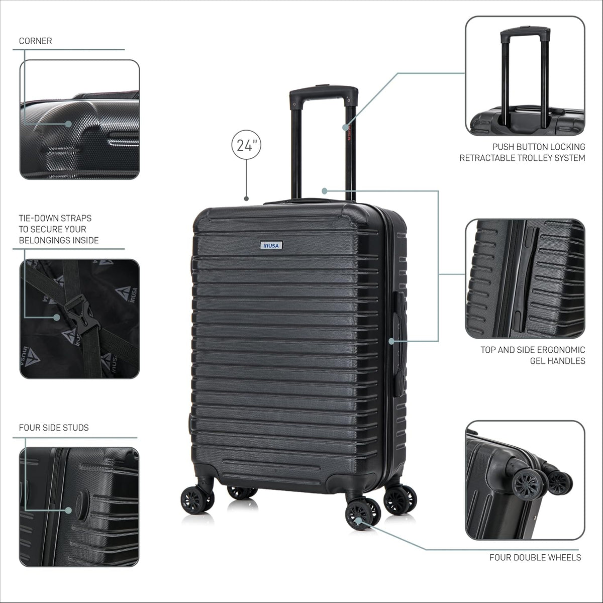 DEEP Luggage with GEL Handle | Spacious Traveling Suitcases, Travel Suitcase with Dual Spinner Wheels and Studs | 20 Inch Carry On Hardside Luggage | Blue