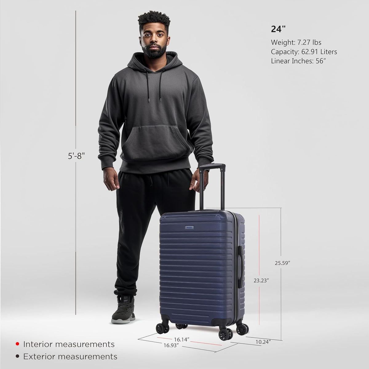 DEEP Luggage with GEL Handle | Spacious Traveling Suitcases, Travel Suitcase with Dual Spinner Wheels and Studs | 20 Inch Carry On Hardside Luggage | Blue