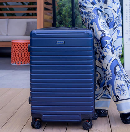 DEEP Luggage with GEL Handle | Spacious Traveling Suitcases, Travel Suitcase with Dual Spinner Wheels and Studs | 20 Inch Carry On Hardside Luggage | Blue