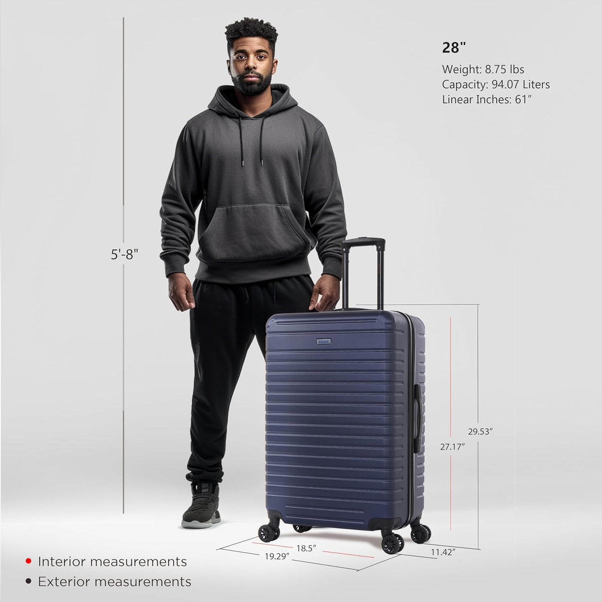 DEEP Luggage with GEL Handle | Spacious Traveling Suitcases, Travel Suitcase with Dual Spinner Wheels and Studs | 20 Inch Carry On Hardside Luggage | Blue