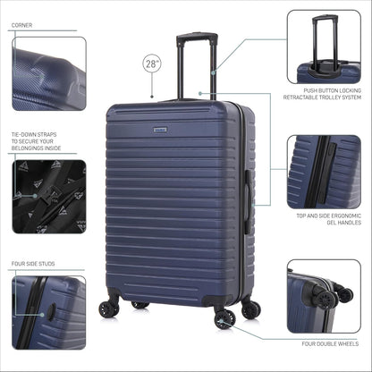 DEEP Luggage with GEL Handle | Spacious Traveling Suitcases, Travel Suitcase with Dual Spinner Wheels and Studs | 20 Inch Carry On Hardside Luggage | Blue