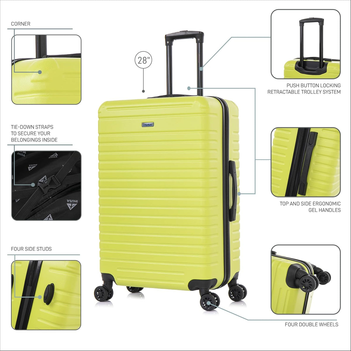 DEEP Luggage with GEL Handle | Spacious Traveling Suitcases, Travel Suitcase with Dual Spinner Wheels and Studs | 20 Inch Carry On Hardside Luggage | Blue