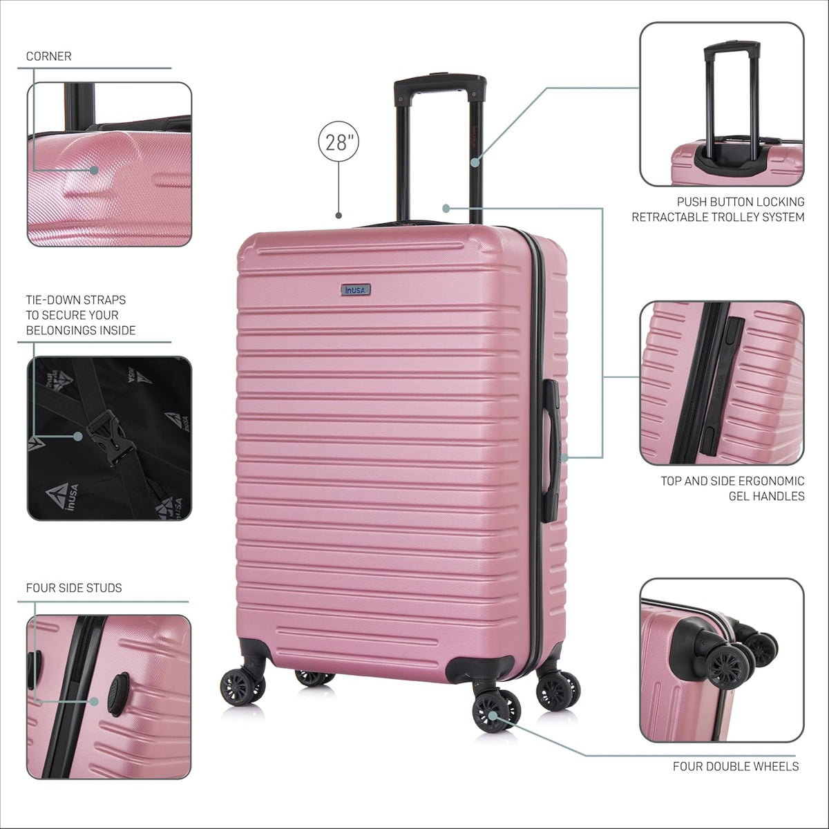 DEEP Luggage with GEL Handle | Spacious Traveling Suitcases, Travel Suitcase with Dual Spinner Wheels and Studs | 20 Inch Carry On Hardside Luggage | Blue