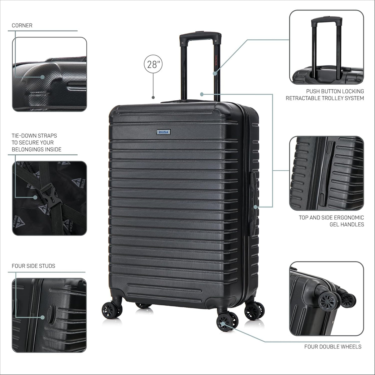 DEEP Luggage with GEL Handle | Spacious Traveling Suitcases, Travel Suitcase with Dual Spinner Wheels and Studs | 20 Inch Carry On Hardside Luggage | Blue