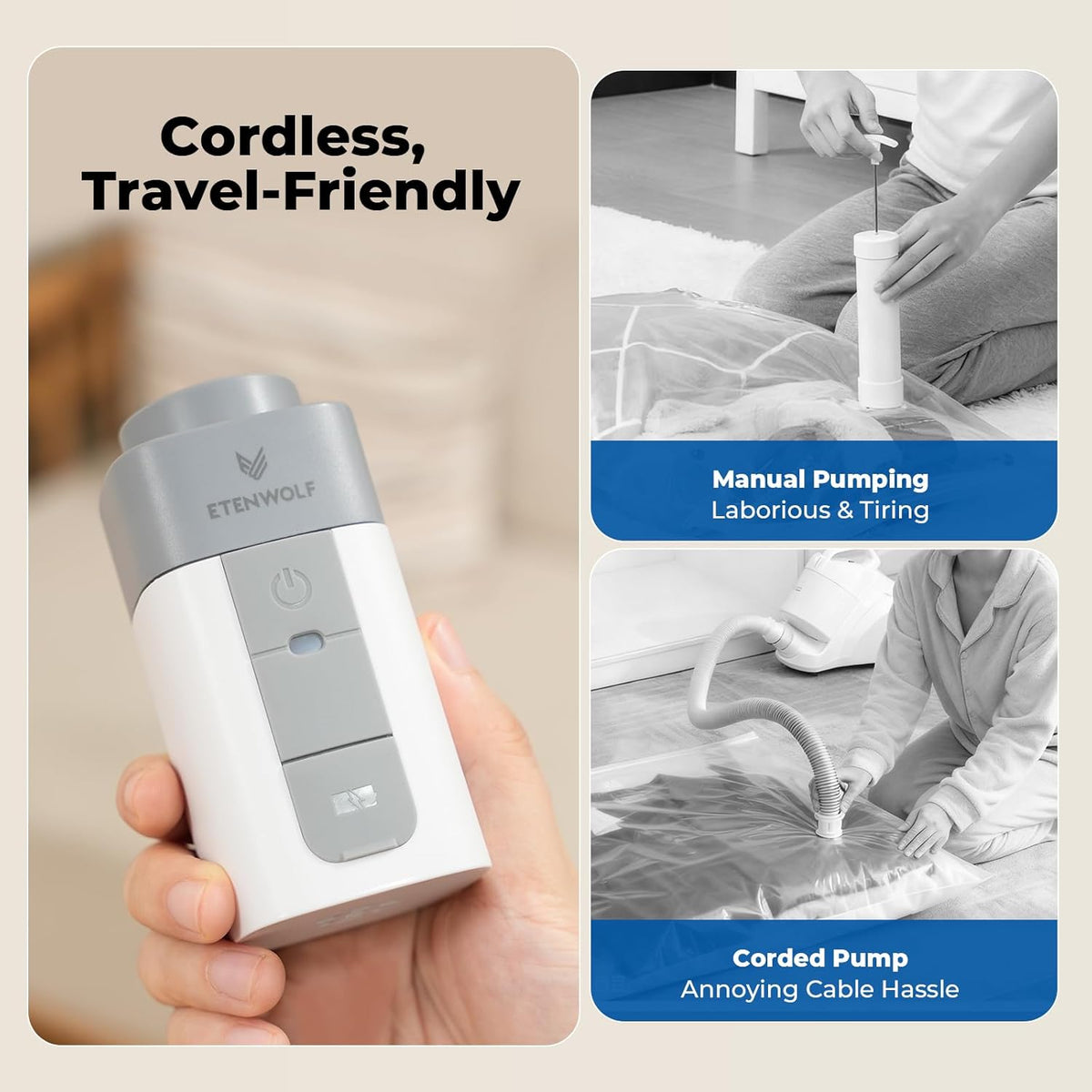 Vacuum Storage Bags for Travel with Rechargeable Wireless Pump, Vacuum Seal Bags for Clothes and Travel, Space Saver Bags in Carry-On Sizes, Perfect for Luggage and Suitcases, 12 Combo