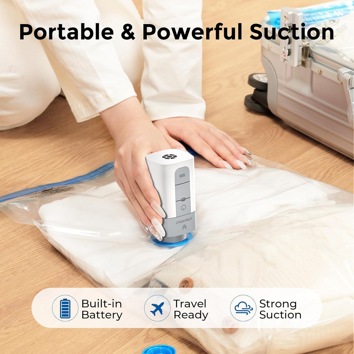 Vacuum Storage Bags for Travel with Rechargeable Wireless Pump, Vacuum Seal Bags for Clothes and Travel, Space Saver Bags in Carry-On Sizes, Perfect for Luggage and Suitcases, 12 Combo