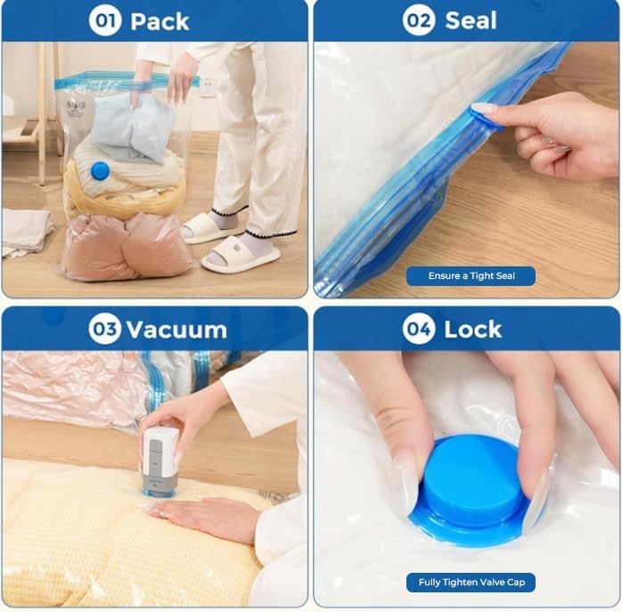 Vacuum Storage Bags for Travel with Rechargeable Wireless Pump, Vacuum Seal Bags for Clothes and Travel, Space Saver Bags in Carry-On Sizes, Perfect for Luggage and Suitcases, 12 Combo