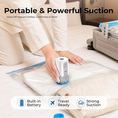 Vacuum Storage Bags for Travel with Rechargeable Wireless Pump, Vacuum Seal Bags for Clothes and Travel, Space Saver Bags in Carry-On Sizes, Perfect for Luggage and Suitcases, 12 Combo