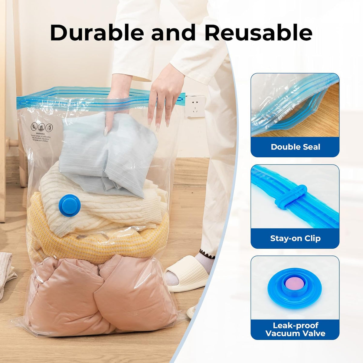 Vacuum Storage Bags for Travel with Rechargeable Wireless Pump, Vacuum Seal Bags for Clothes and Travel, Space Saver Bags in Carry-On Sizes, Perfect for Luggage and Suitcases, 12 Combo