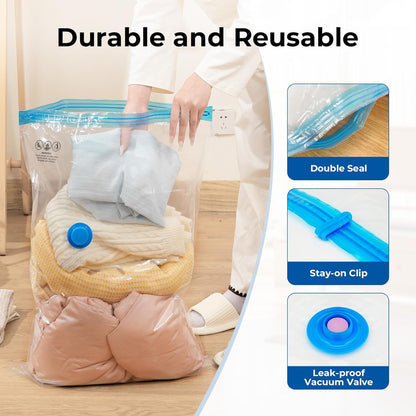 Vacuum Storage Bags for Travel with Rechargeable Wireless Pump, Vacuum Seal Bags for Clothes and Travel, Space Saver Bags in Carry-On Sizes, Perfect for Luggage and Suitcases, 12 Combo