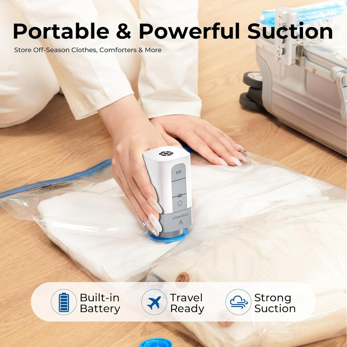 Vacuum Storage Bags for Travel with Rechargeable Wireless Pump, Vacuum Seal Bags for Clothes and Travel, Space Saver Bags in Carry-On Sizes, Perfect for Luggage and Suitcases, 12 Combo