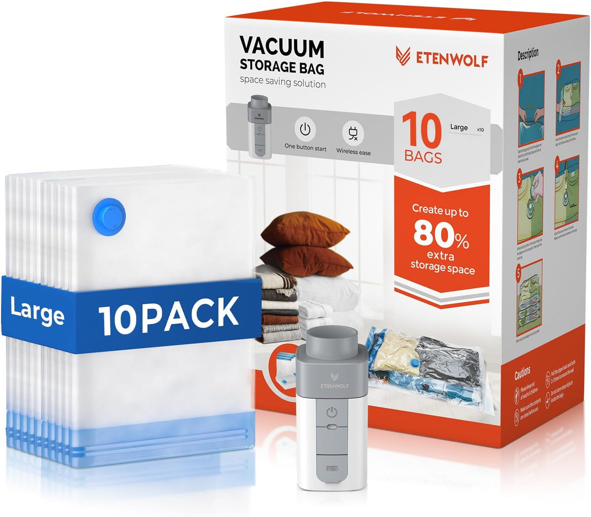 Vacuum Storage Bags for Travel with Rechargeable Wireless Pump, Vacuum Seal Bags for Clothes and Travel, Space Saver Bags in Carry-On Sizes, Perfect for Luggage and Suitcases, 12 Combo