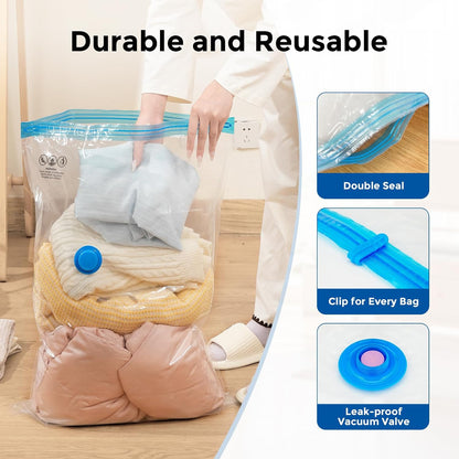 Vacuum Storage Bags for Travel with Rechargeable Wireless Pump, Vacuum Seal Bags for Clothes and Travel, Space Saver Bags in Carry-On Sizes, Perfect for Luggage and Suitcases, 12 Combo