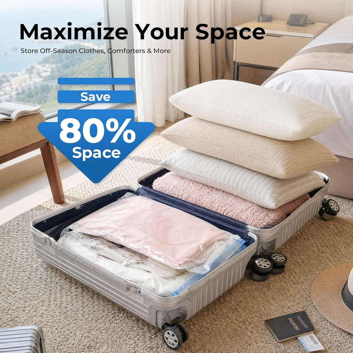Vacuum Storage Bags for Travel with Rechargeable Wireless Pump, Vacuum Seal Bags for Clothes and Travel, Space Saver Bags in Carry-On Sizes, Perfect for Luggage and Suitcases, 12 Combo