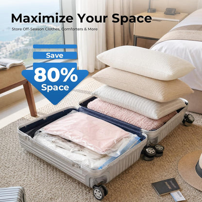 Vacuum Storage Bags for Travel with Rechargeable Wireless Pump, Vacuum Seal Bags for Clothes and Travel, Space Saver Bags in Carry-On Sizes, Perfect for Luggage and Suitcases, 12 Combo