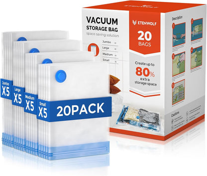 Vacuum Storage Bags for Travel with Rechargeable Wireless Pump, Vacuum Seal Bags for Clothes and Travel, Space Saver Bags in Carry-On Sizes, Perfect for Luggage and Suitcases, 12 Combo
