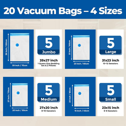 Vacuum Storage Bags for Travel with Rechargeable Wireless Pump, Vacuum Seal Bags for Clothes and Travel, Space Saver Bags in Carry-On Sizes, Perfect for Luggage and Suitcases, 12 Combo