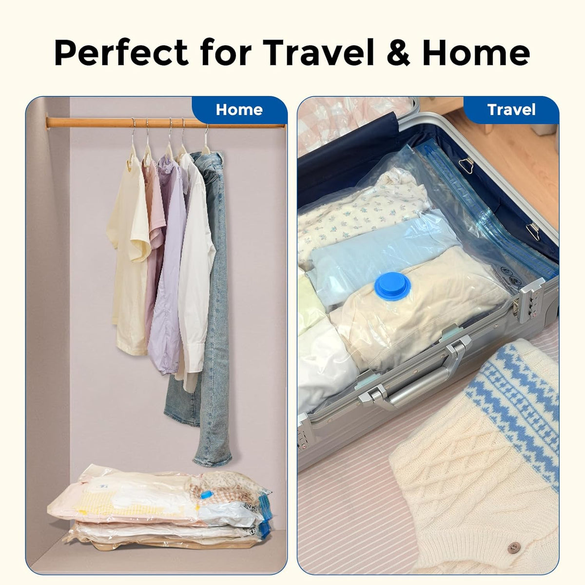 Vacuum Storage Bags for Travel with Rechargeable Wireless Pump, Vacuum Seal Bags for Clothes and Travel, Space Saver Bags in Carry-On Sizes, Perfect for Luggage and Suitcases, 12 Combo