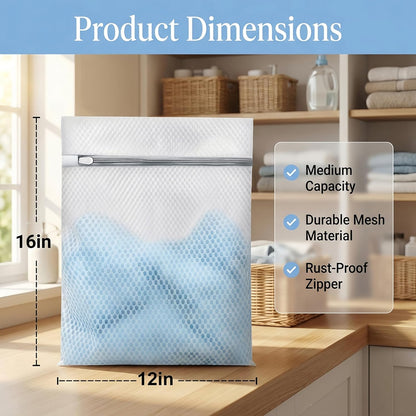 3Pcs Laundry Bags Mesh Wash Bags, With Strong Zipper, Durable Washing Machine Bags for Lingerie, Bras, Socks, Clothes & Travel Organization, 12 x 16 inches