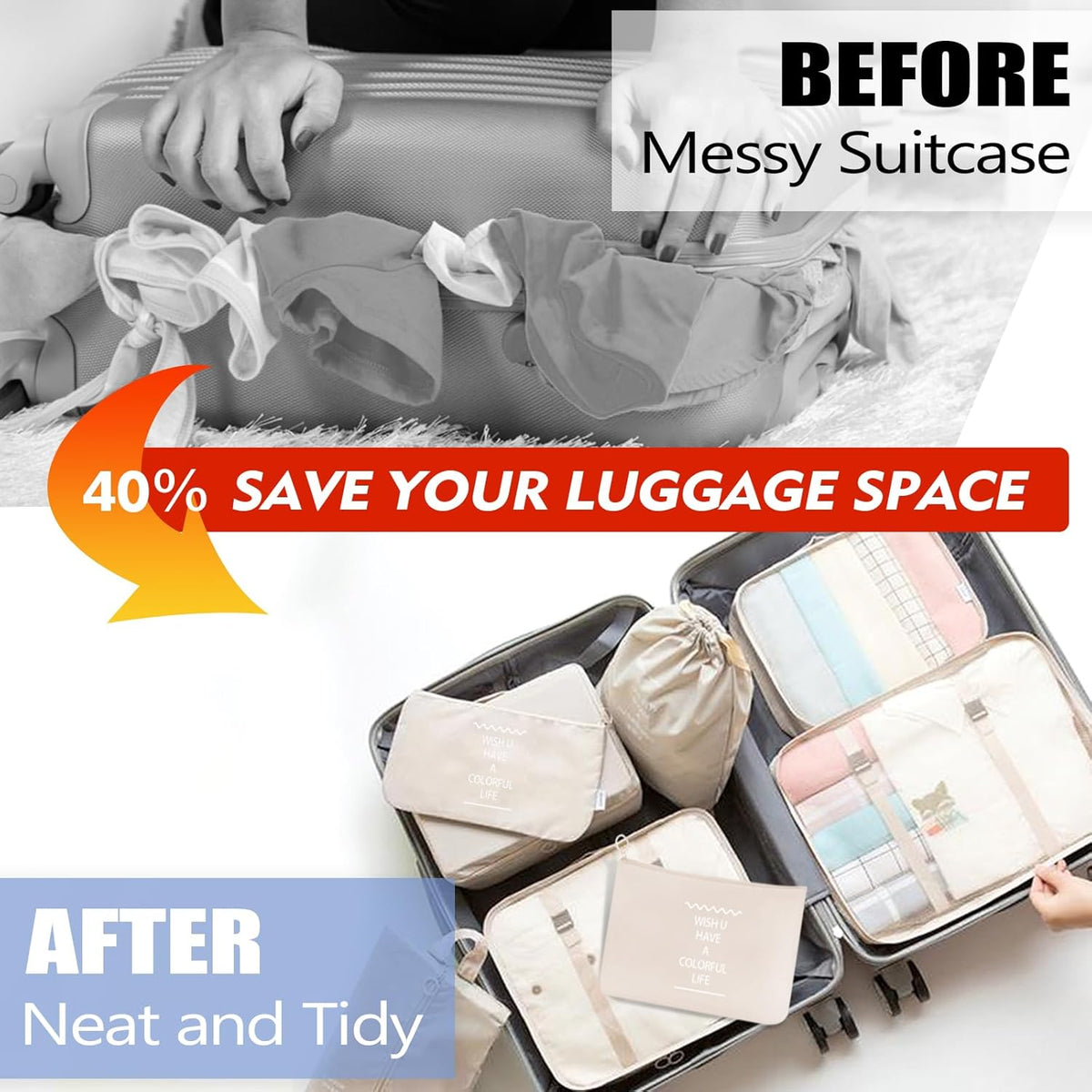 Packing Cubes For Travel - 8 Set Travel Carry On Luggage Organizer, Clothing Sorting Storage Bag Suitable for Suitcases Durable Essentials Bags (Pink)