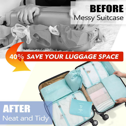Packing Cubes For Travel - 8 Set Travel Carry On Luggage Organizer, Clothing Sorting Storage Bag Suitable for Suitcases Durable Essentials Bags (Pink)