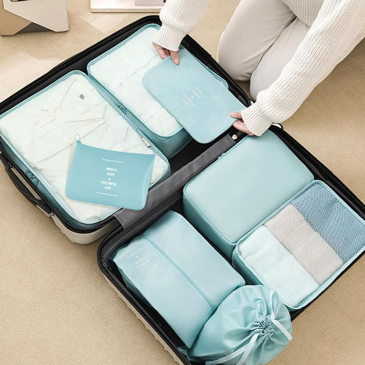 Packing Cubes For Travel - 8 Set Travel Carry On Luggage Organizer, Clothing Sorting Storage Bag Suitable for Suitcases Durable Essentials Bags (Pink)
