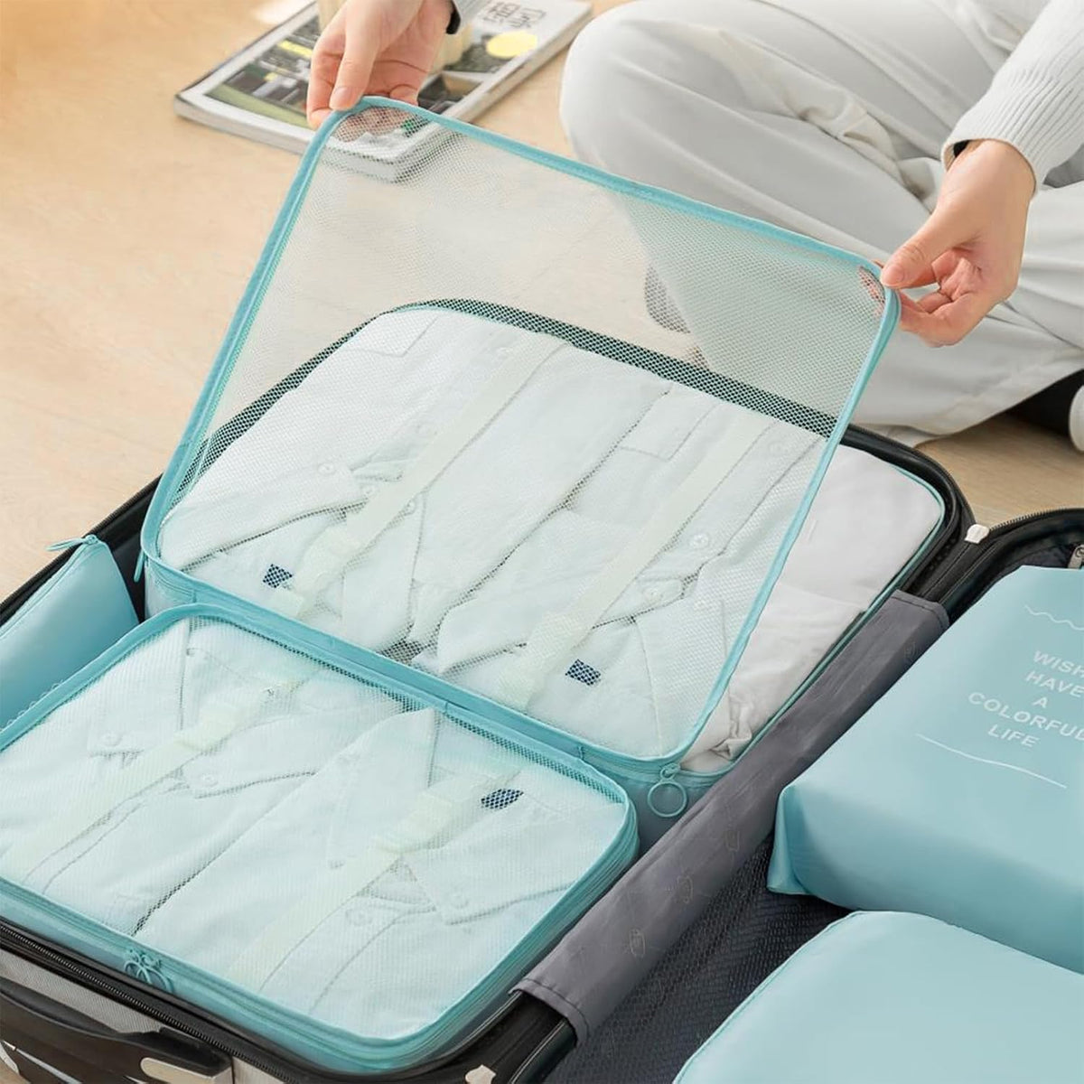 Packing Cubes For Travel - 8 Set Travel Carry On Luggage Organizer, Clothing Sorting Storage Bag Suitable for Suitcases Durable Essentials Bags (Pink)