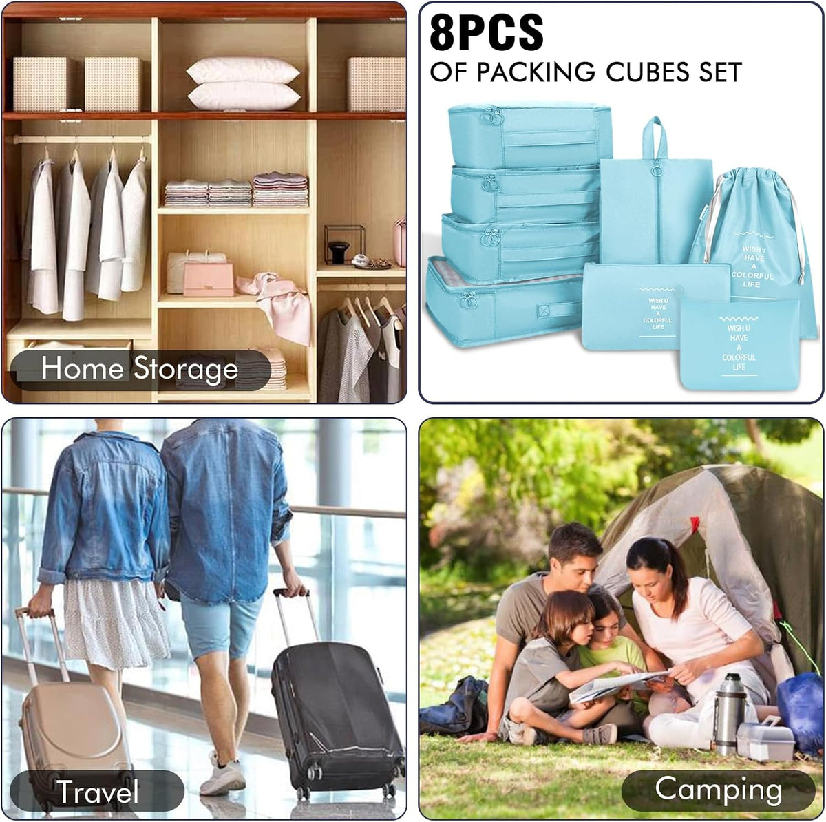 Packing Cubes For Travel - 8 Set Travel Carry On Luggage Organizer, Clothing Sorting Storage Bag Suitable for Suitcases Durable Essentials Bags (Pink)