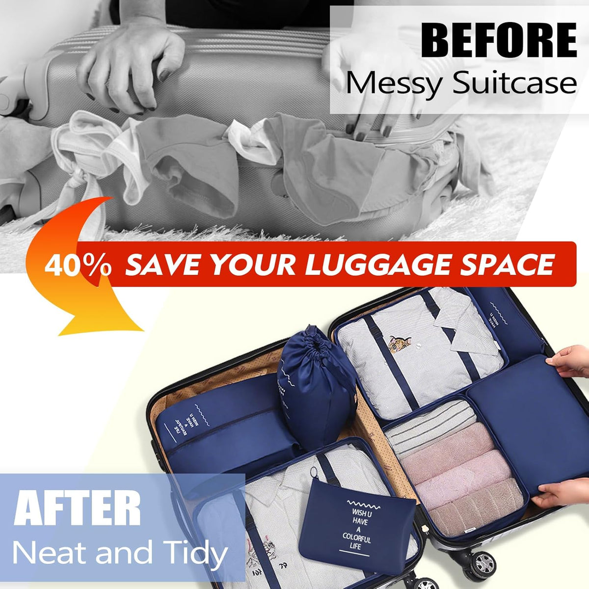 Packing Cubes For Travel - 8 Set Travel Carry On Luggage Organizer, Clothing Sorting Storage Bag Suitable for Suitcases Durable Essentials Bags (Pink)