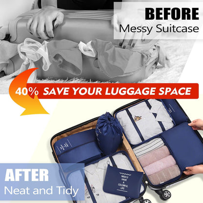 Packing Cubes For Travel - 8 Set Travel Carry On Luggage Organizer, Clothing Sorting Storage Bag Suitable for Suitcases Durable Essentials Bags (Pink)