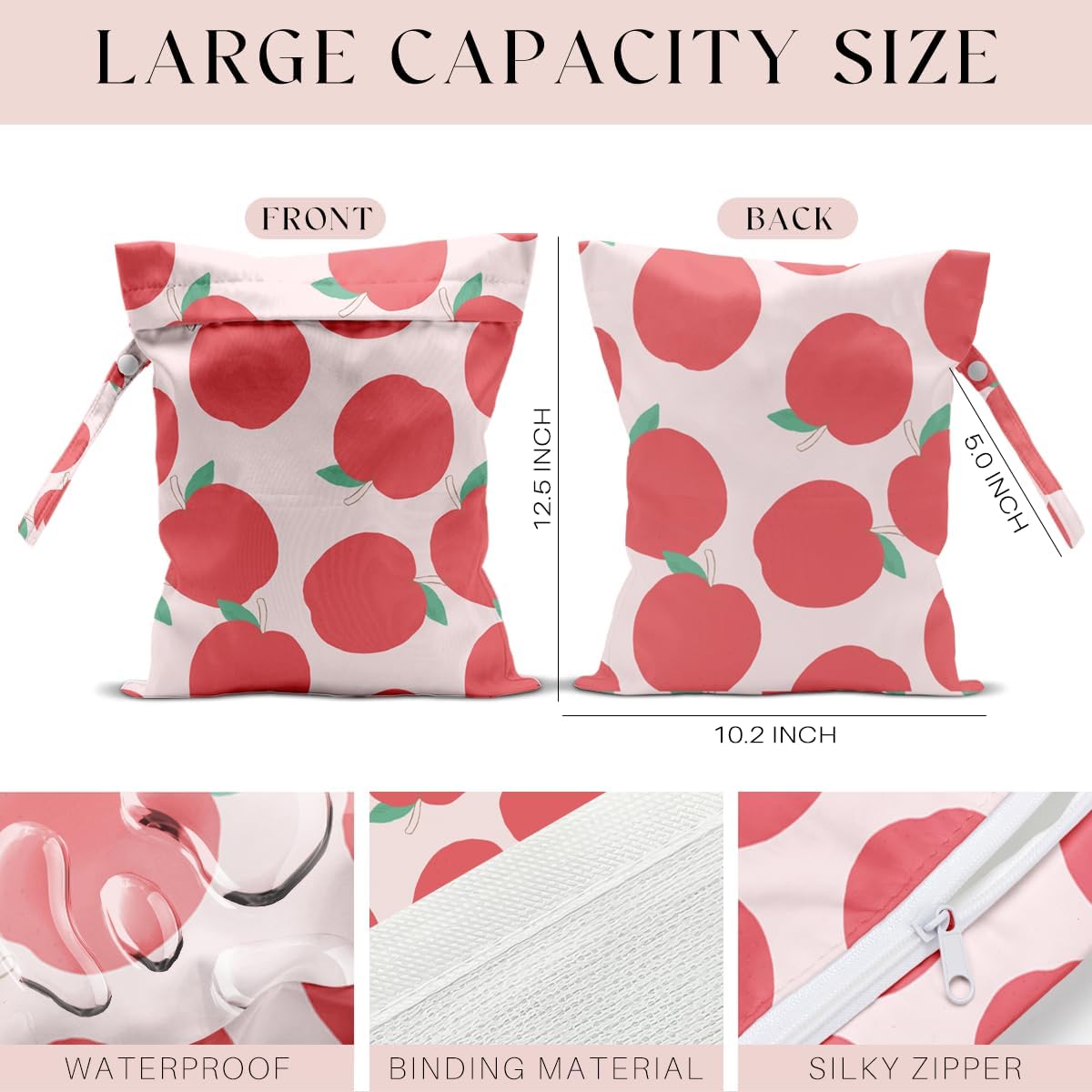 Wet Bag, Wet Dry Bag, Wet Bag for Swimsuit, Travel, Beach, Pool, Diapers, Dirty Yoga Gym Clothes, Makeup Bag, Waterproof Reusable Fruit Decor Orange Strawberry