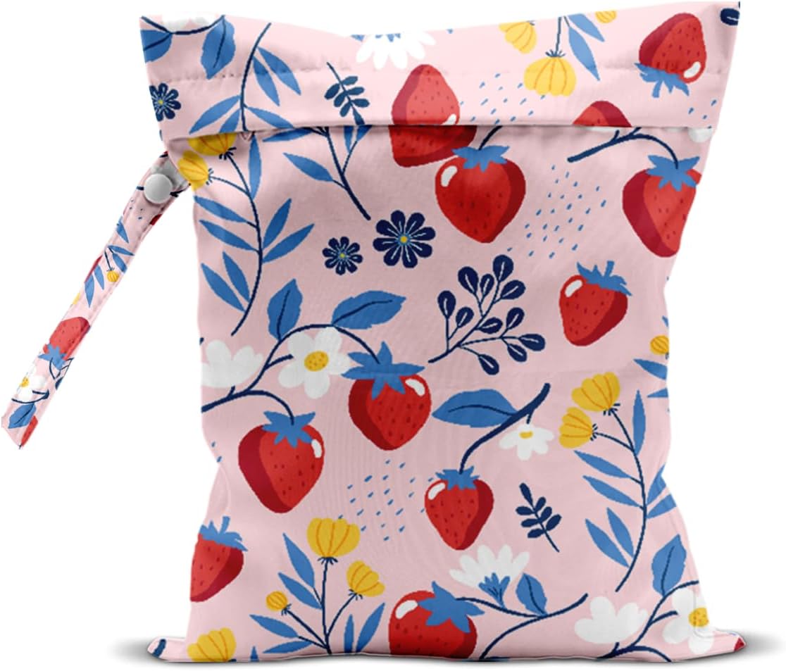 Wet Bag, Wet Dry Bag, Wet Bag for Swimsuit, Travel, Beach, Pool, Diapers, Dirty Yoga Gym Clothes, Makeup Bag, Waterproof Reusable Fruit Decor Orange Strawberry