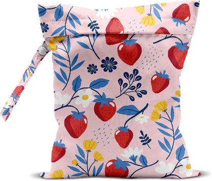 Wet Bag, Wet Dry Bag, Wet Bag for Swimsuit, Travel, Beach, Pool, Diapers, Dirty Yoga Gym Clothes, Makeup Bag, Waterproof Reusable Fruit Decor Orange Strawberry