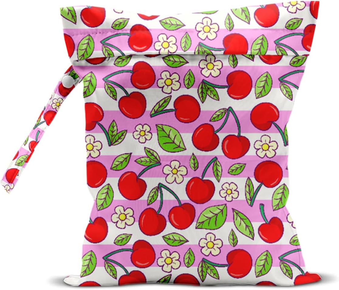 Wet Bag, Wet Dry Bag, Wet Bag for Swimsuit, Travel, Beach, Pool, Diapers, Dirty Yoga Gym Clothes, Makeup Bag, Waterproof Reusable Fruit Decor Orange Strawberry