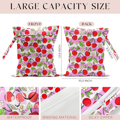 Wet Bag, Wet Dry Bag, Wet Bag for Swimsuit, Travel, Beach, Pool, Diapers, Dirty Yoga Gym Clothes, Makeup Bag, Waterproof Reusable Fruit Decor Orange Strawberry