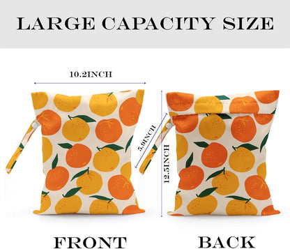Wet Bag, Wet Dry Bag, Wet Bag for Swimsuit, Travel, Beach, Pool, Diapers, Dirty Yoga Gym Clothes, Makeup Bag, Waterproof Reusable Fruit Decor Orange Strawberry