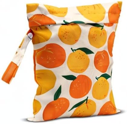 Wet Bag, Wet Dry Bag, Wet Bag for Swimsuit, Travel, Beach, Pool, Diapers, Dirty Yoga Gym Clothes, Makeup Bag, Waterproof Reusable Fruit Decor Orange Strawberry