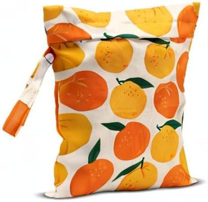 Wet Bag, Wet Dry Bag, Wet Bag for Swimsuit, Travel, Beach, Pool, Diapers, Dirty Yoga Gym Clothes, Makeup Bag, Waterproof Reusable Fruit Decor Orange Strawberry