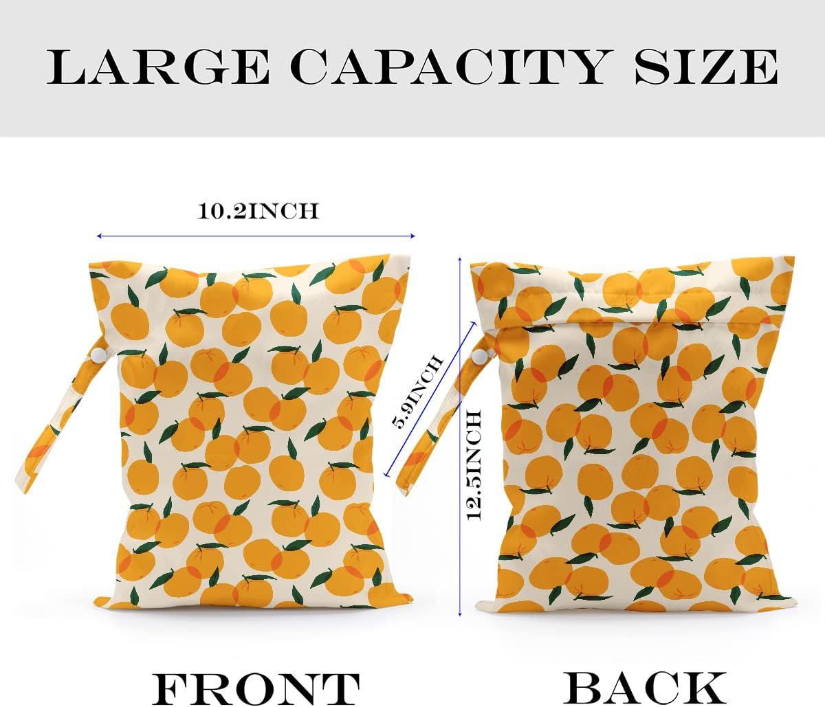Wet Bag, Wet Dry Bag, Wet Bag for Swimsuit, Travel, Beach, Pool, Diapers, Dirty Yoga Gym Clothes, Makeup Bag, Waterproof Reusable Fruit Decor Orange Strawberry
