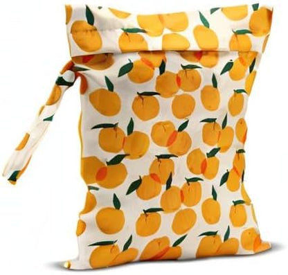 Wet Bag, Wet Dry Bag, Wet Bag for Swimsuit, Travel, Beach, Pool, Diapers, Dirty Yoga Gym Clothes, Makeup Bag, Waterproof Reusable Fruit Decor Orange Strawberry