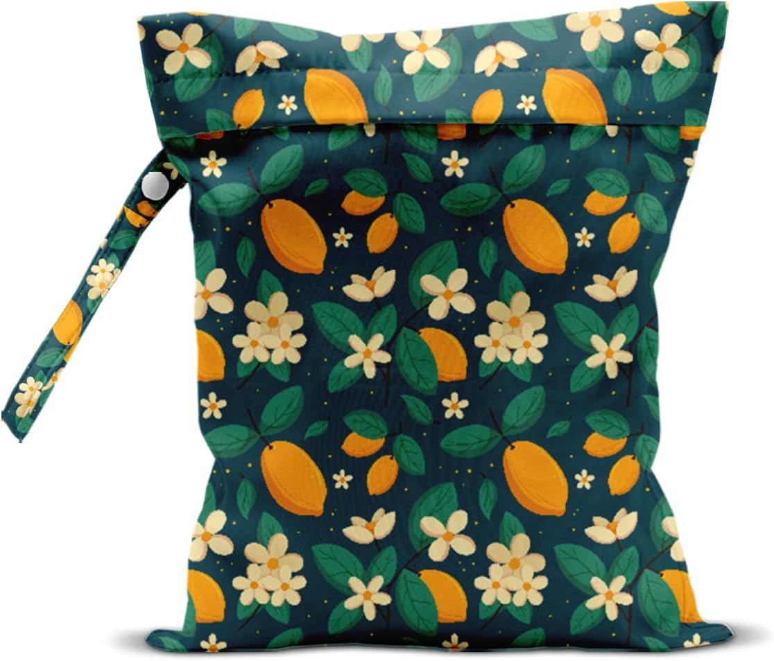 Wet Bag, Wet Dry Bag, Wet Bag for Swimsuit, Travel, Beach, Pool, Diapers, Dirty Yoga Gym Clothes, Makeup Bag, Waterproof Reusable Fruit Decor Orange Strawberry