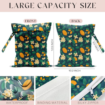 Wet Bag, Wet Dry Bag, Wet Bag for Swimsuit, Travel, Beach, Pool, Diapers, Dirty Yoga Gym Clothes, Makeup Bag, Waterproof Reusable Fruit Decor Orange Strawberry