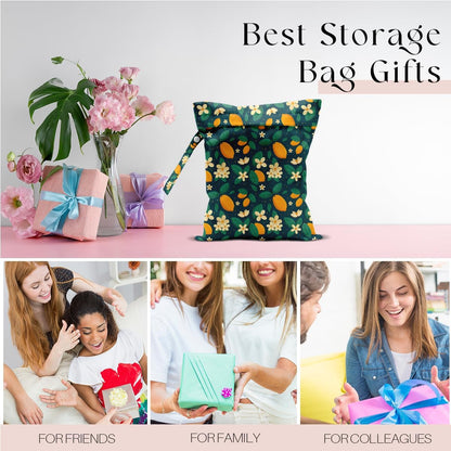 Wet Bag, Wet Dry Bag, Wet Bag for Swimsuit, Travel, Beach, Pool, Diapers, Dirty Yoga Gym Clothes, Makeup Bag, Waterproof Reusable Fruit Decor Orange Strawberry
