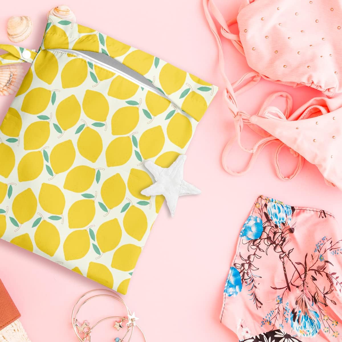 Wet Bag, Wet Dry Bag, Wet Bag for Swimsuit, Travel, Beach, Pool, Diapers, Dirty Yoga Gym Clothes, Makeup Bag, Waterproof Reusable Fruit Decor Orange Strawberry