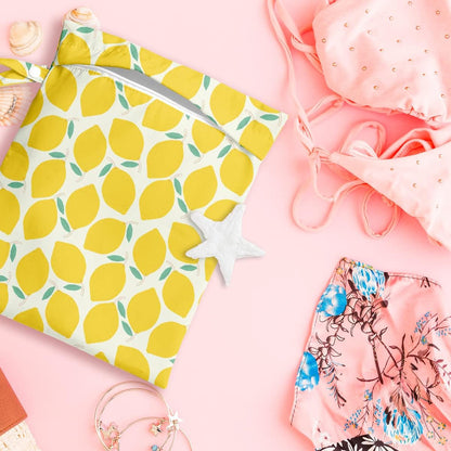 Wet Bag, Wet Dry Bag, Wet Bag for Swimsuit, Travel, Beach, Pool, Diapers, Dirty Yoga Gym Clothes, Makeup Bag, Waterproof Reusable Fruit Decor Orange Strawberry