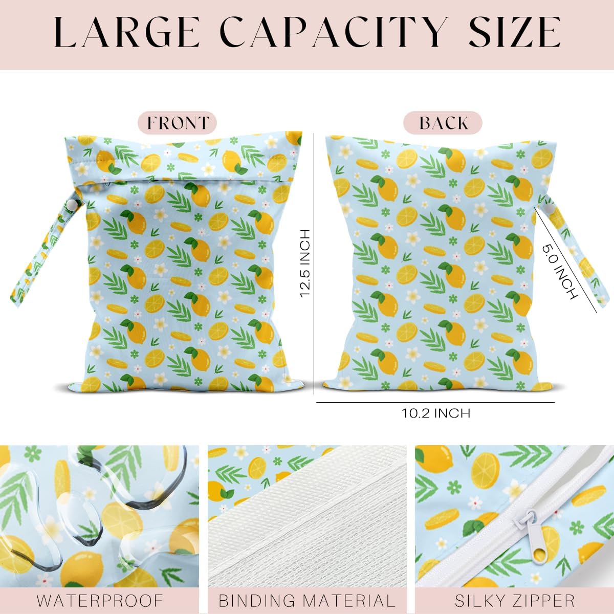 Wet Bag, Wet Dry Bag, Wet Bag for Swimsuit, Travel, Beach, Pool, Diapers, Dirty Yoga Gym Clothes, Makeup Bag, Waterproof Reusable Fruit Decor Orange Strawberry